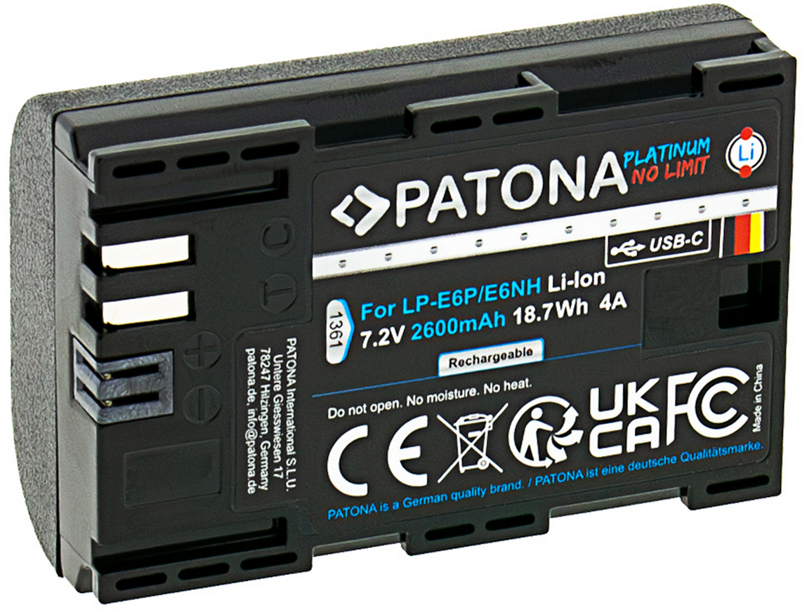 PATONA Platinum Battery for Canon LP-E6P, LP-E6NH, LP-E6N, LP-E6 PATONA Platinum Battery for Canon LP-E6P, LP-E6NH, LP-E6N, LP-E6