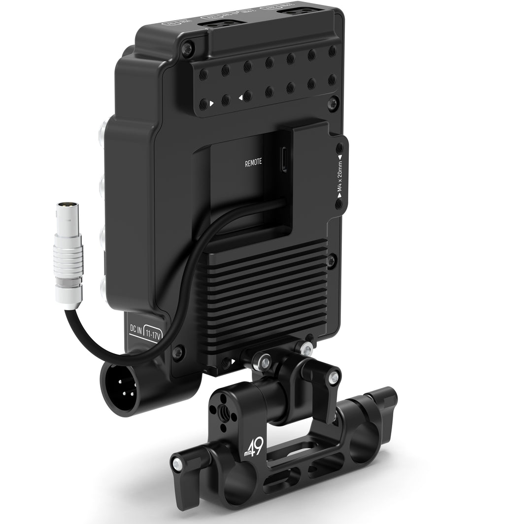 MID49 Power Distribution Box DB-9 (Blackmagic PYXIS, V-Mount) Rod Mounted MID49 Power Distribution Box DB-9 (Blackmagic PYXIS, V-Mount) Rod Mounted